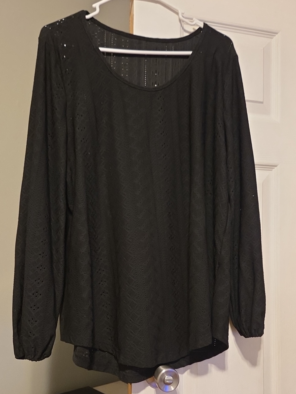 Women's Black Eyelet Long Sleeve Top